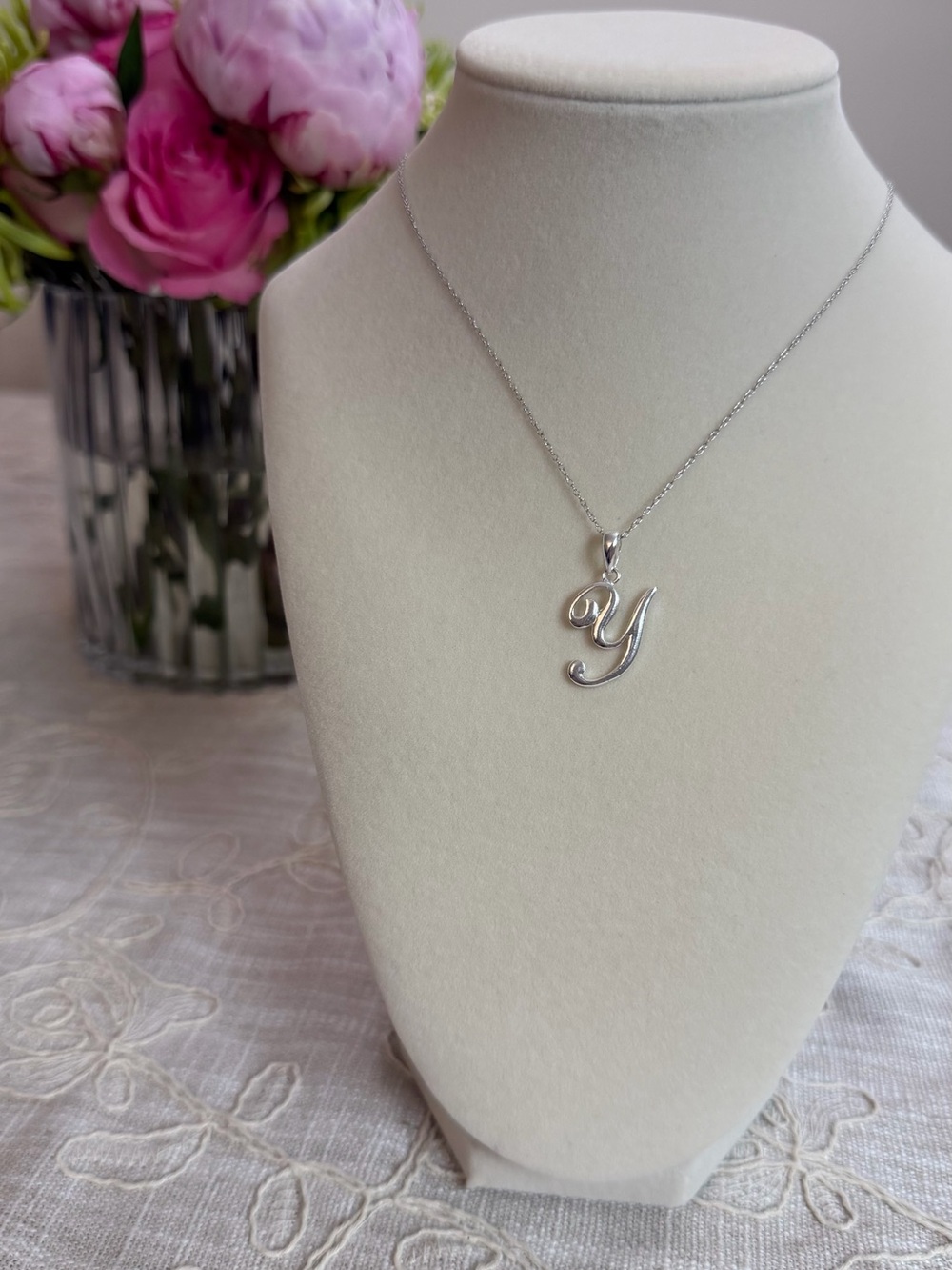 Sterling Silver 'Y' Initial Necklace - Elegant Script Pendant in Silver
